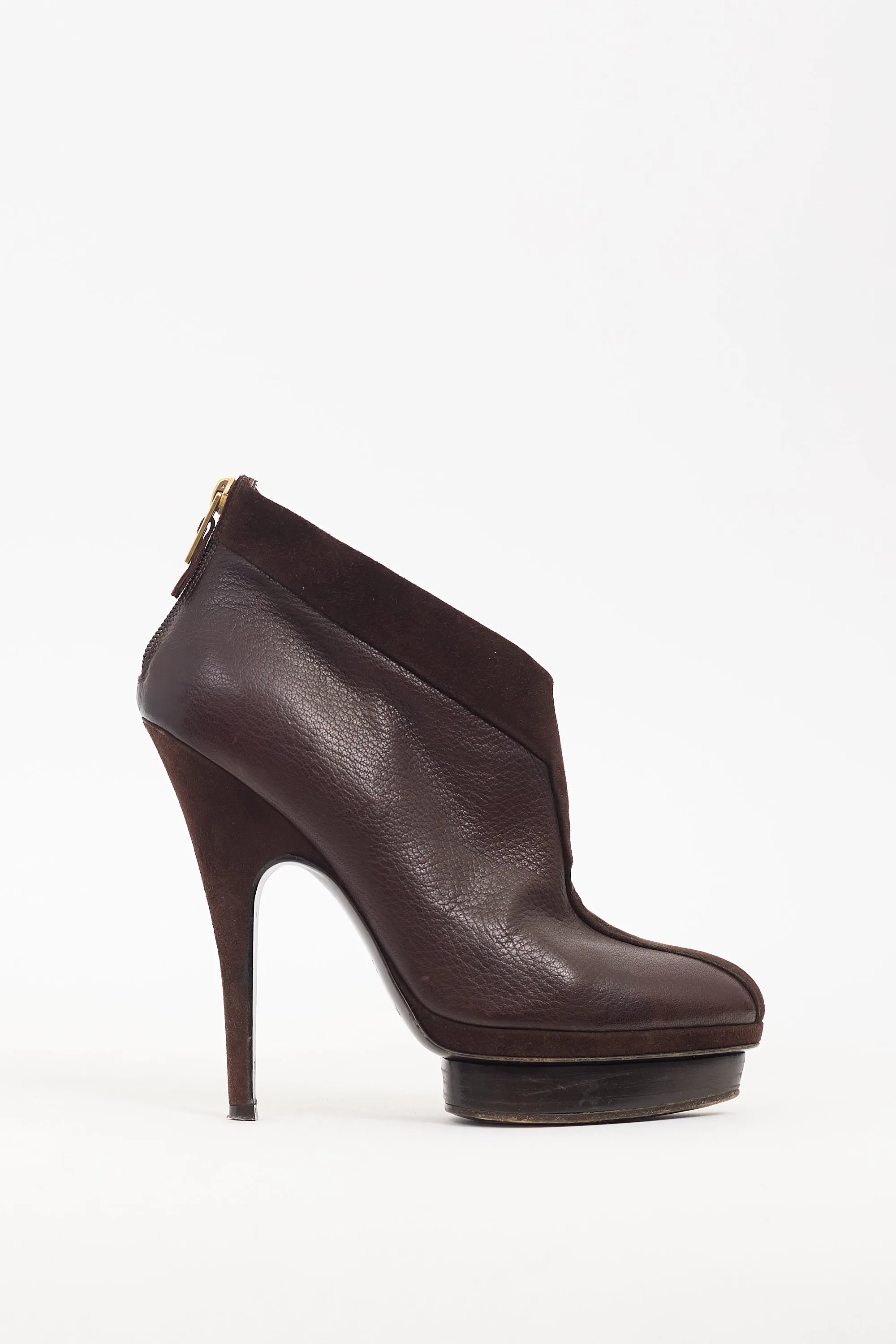 Brown Leather & Suede Platform Boot