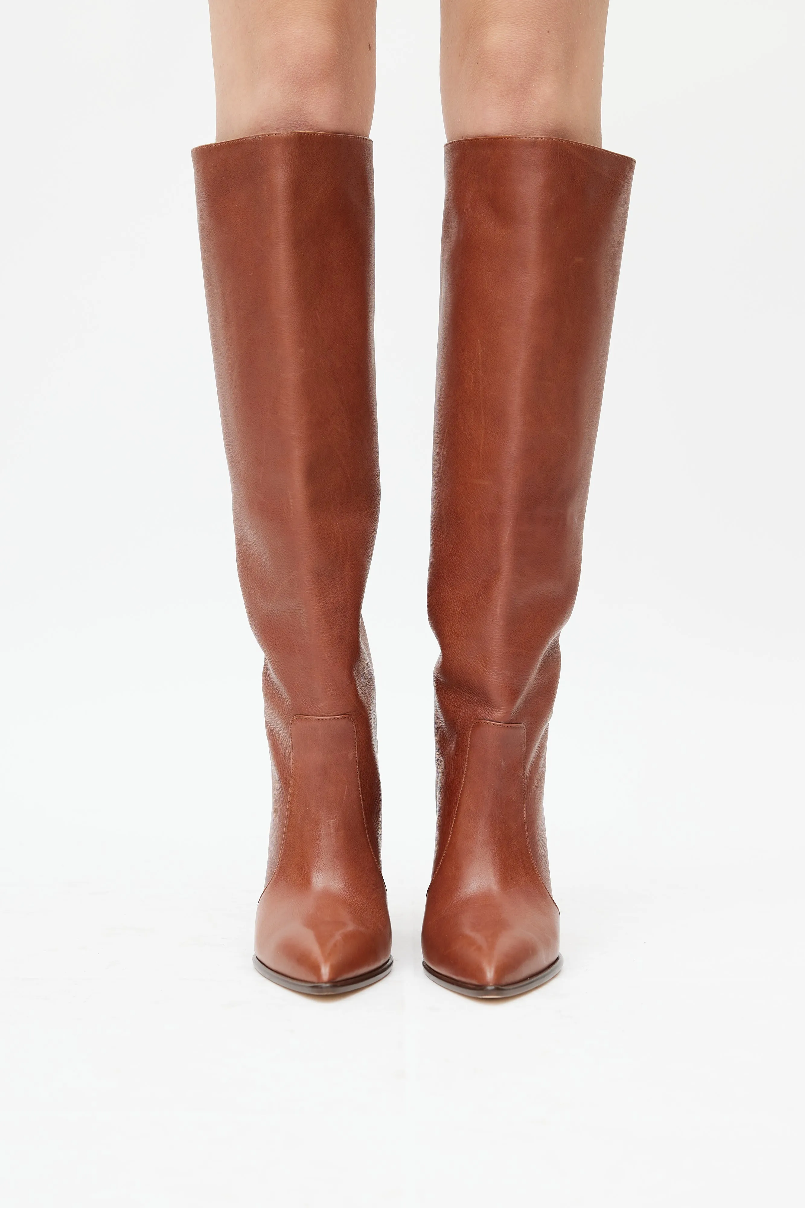 Brown Leather Knee High Boot
