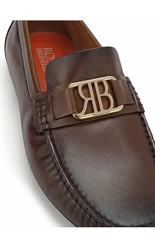 Brown Leather Moccasins With Logo