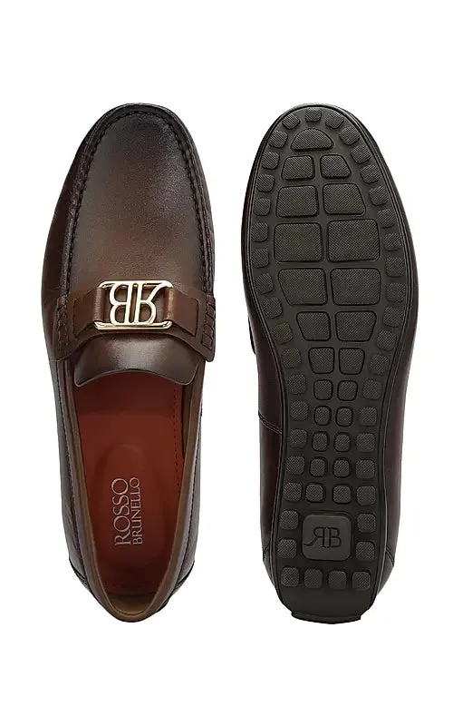 Brown Leather Moccasins With Logo