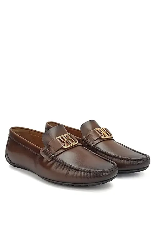 Brown Leather Moccasins With Logo