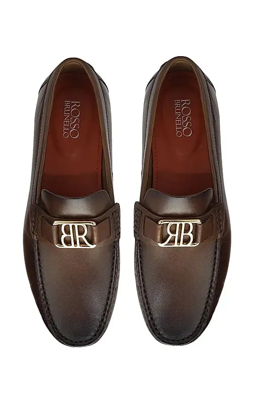 Brown Leather Moccasins With Logo