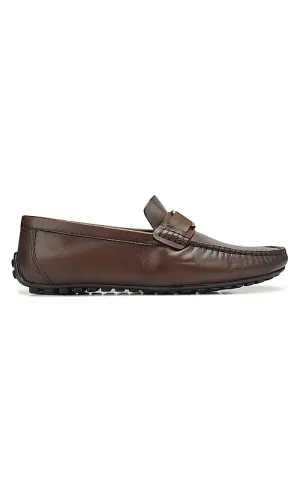 Brown Leather Moccasins With Logo