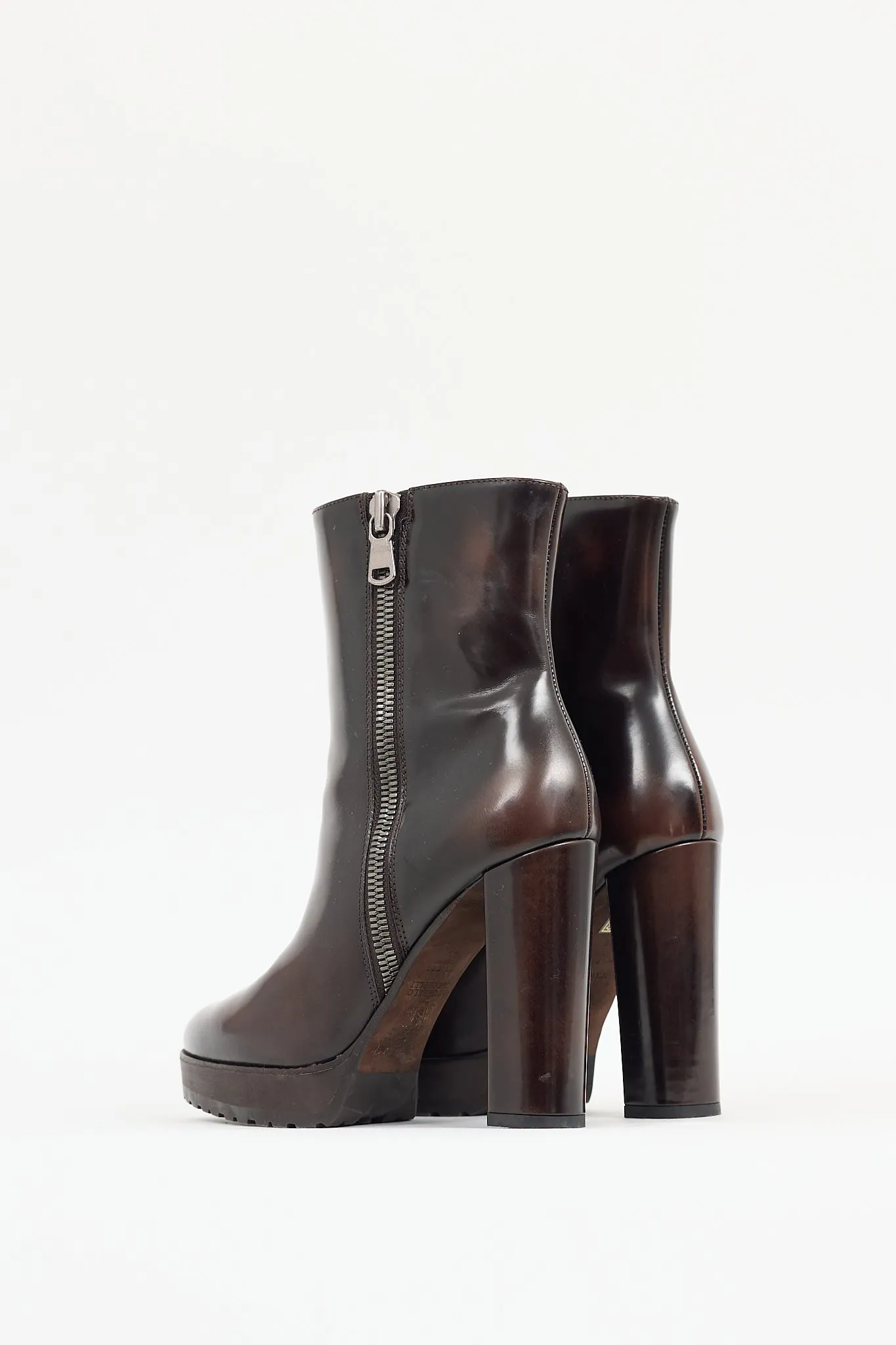 Brown Patent Leather Platform Boot