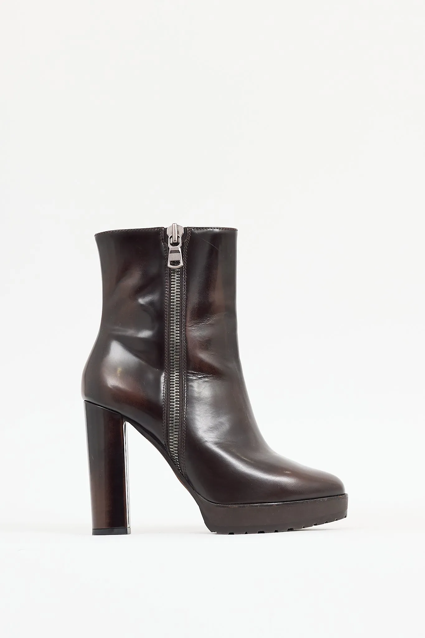Brown Patent Leather Platform Boot