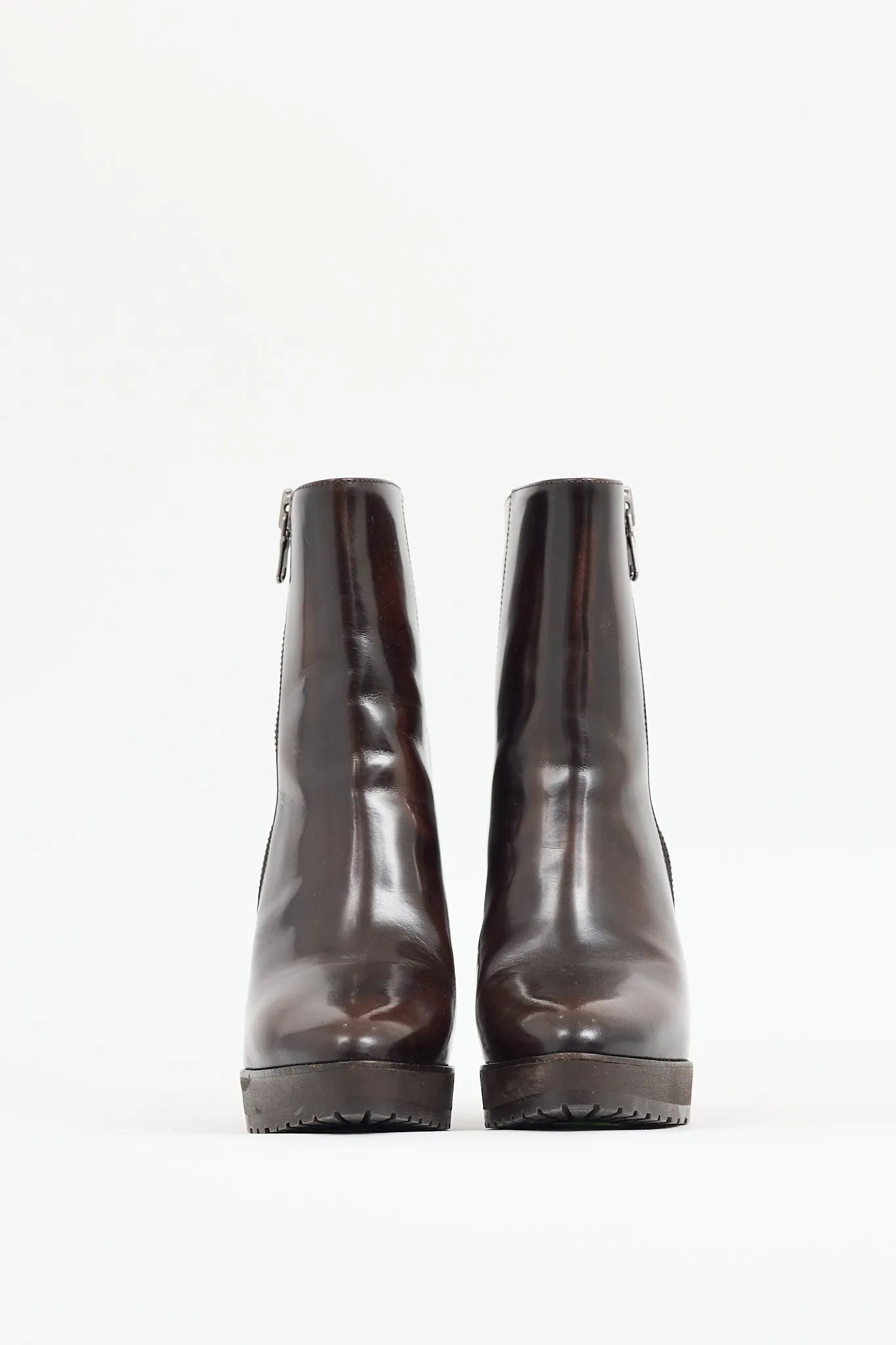 Brown Patent Leather Platform Boot