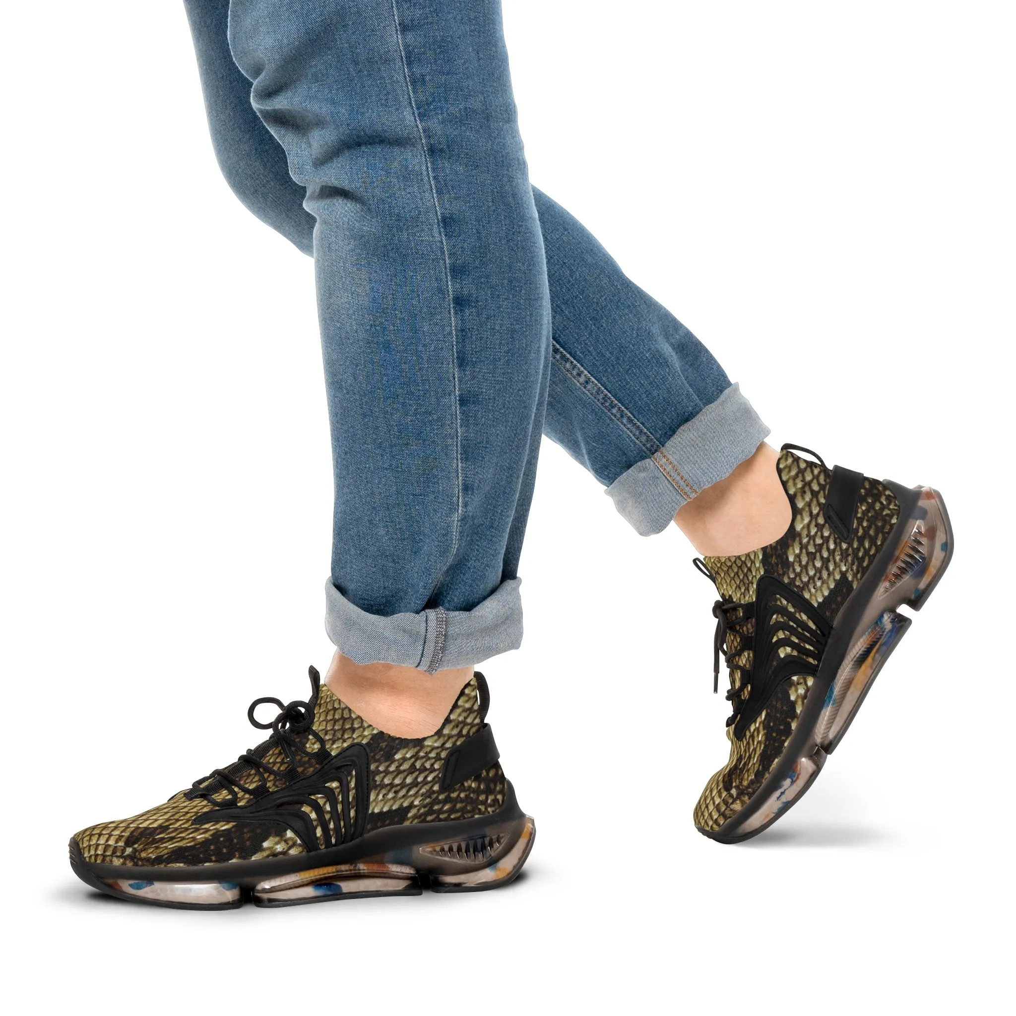 Brown Snake Men's Mesh Sneakers, Snake Print Men's Sneakers Best Comfy Men's Mesh Sports Sneakers Shoes (US Size: 5-12)