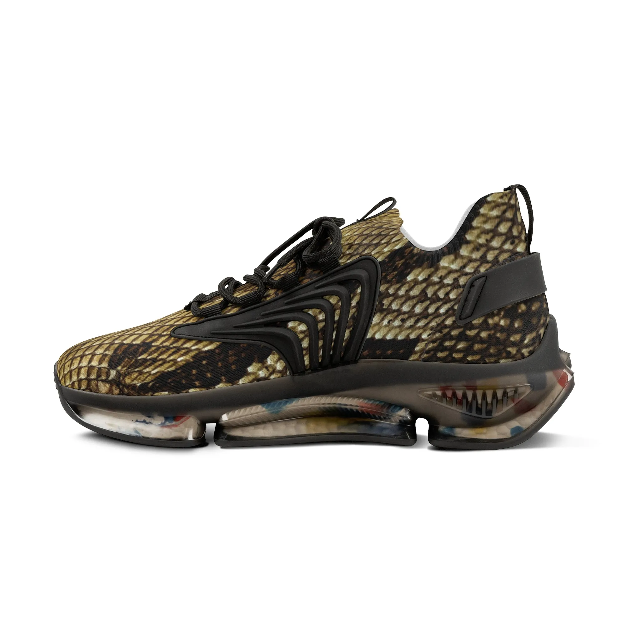 Brown Snake Men's Mesh Sneakers, Snake Print Men's Sneakers Best Comfy Men's Mesh Sports Sneakers Shoes (US Size: 5-12)