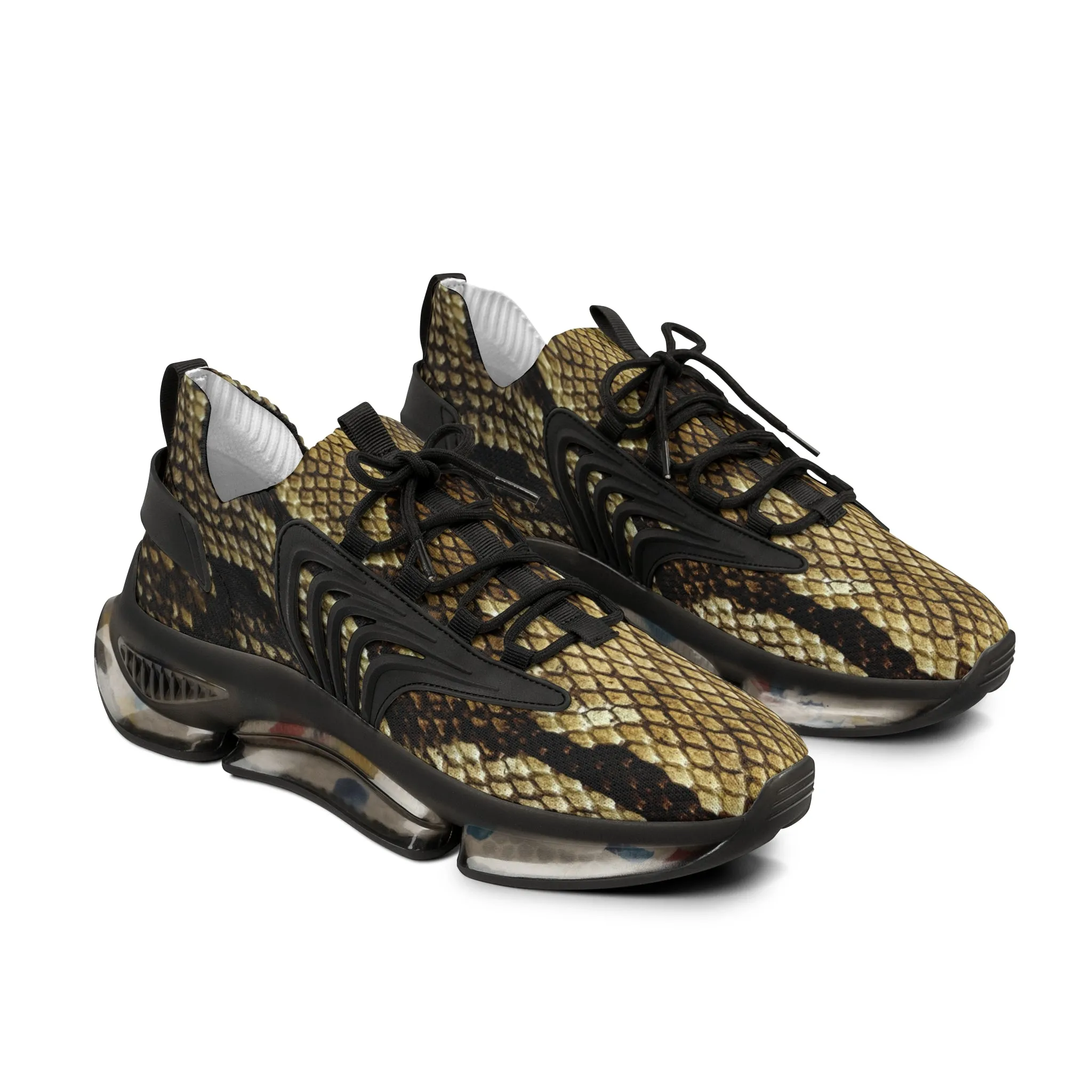 Brown Snake Men's Mesh Sneakers, Snake Print Men's Sneakers Best Comfy Men's Mesh Sports Sneakers Shoes (US Size: 5-12)