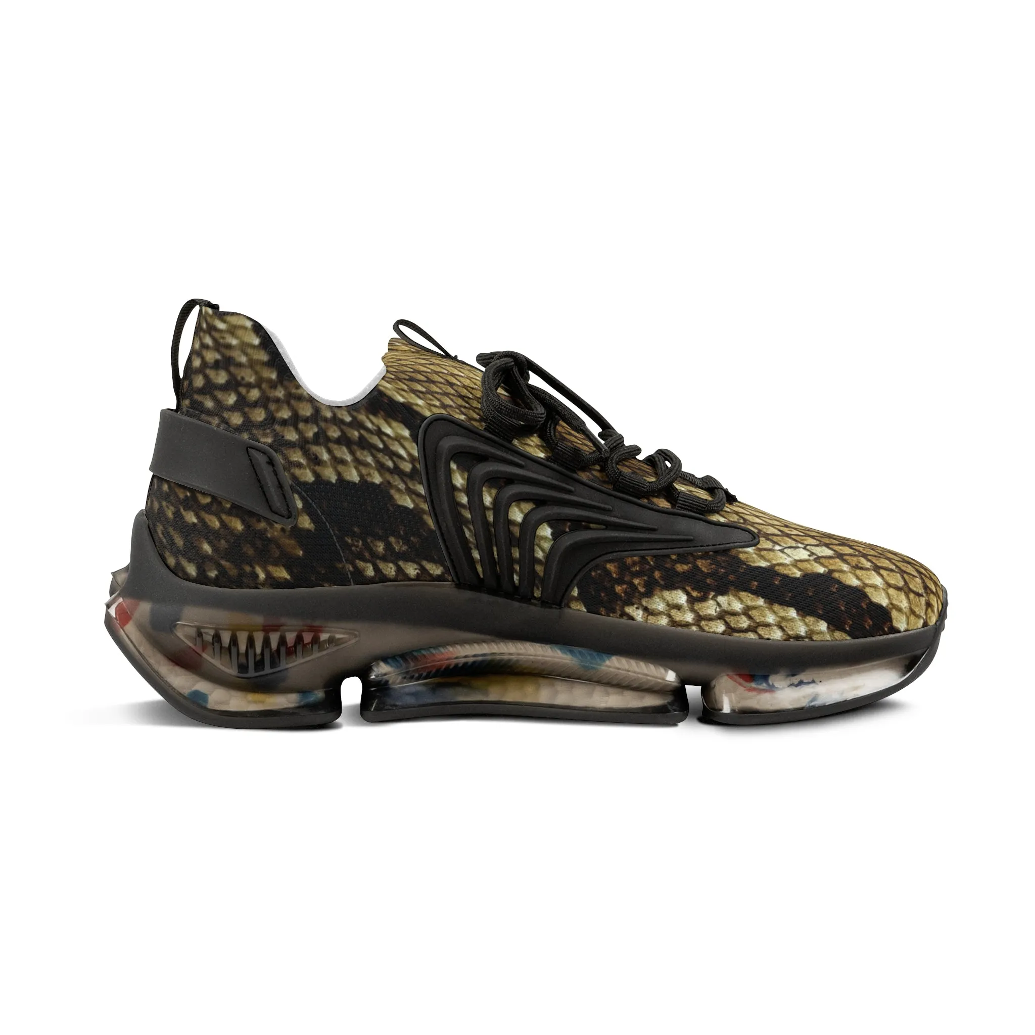 Brown Snake Men's Mesh Sneakers, Snake Print Men's Sneakers Best Comfy Men's Mesh Sports Sneakers Shoes (US Size: 5-12)