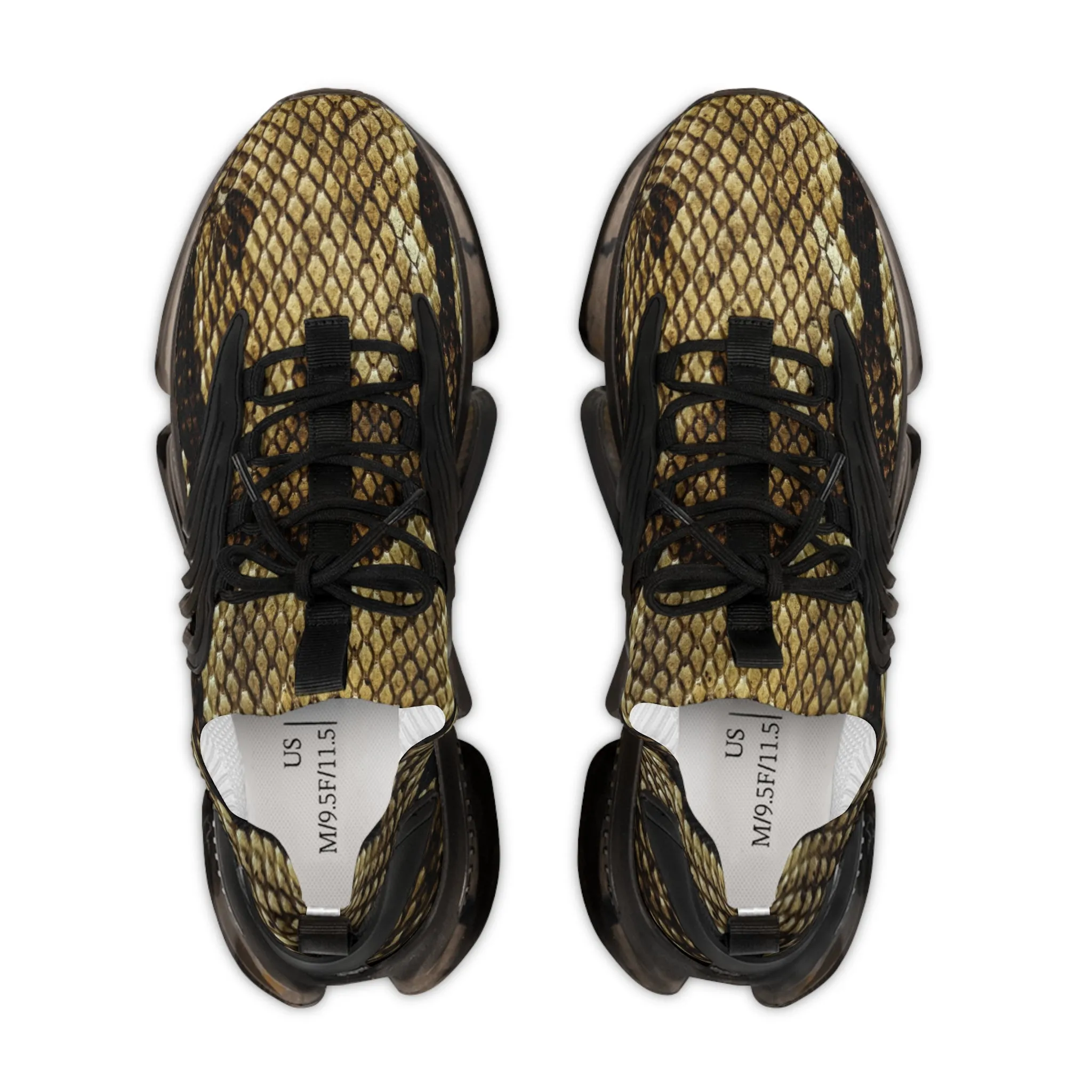 Brown Snake Men's Mesh Sneakers, Snake Print Men's Sneakers Best Comfy Men's Mesh Sports Sneakers Shoes (US Size: 5-12)