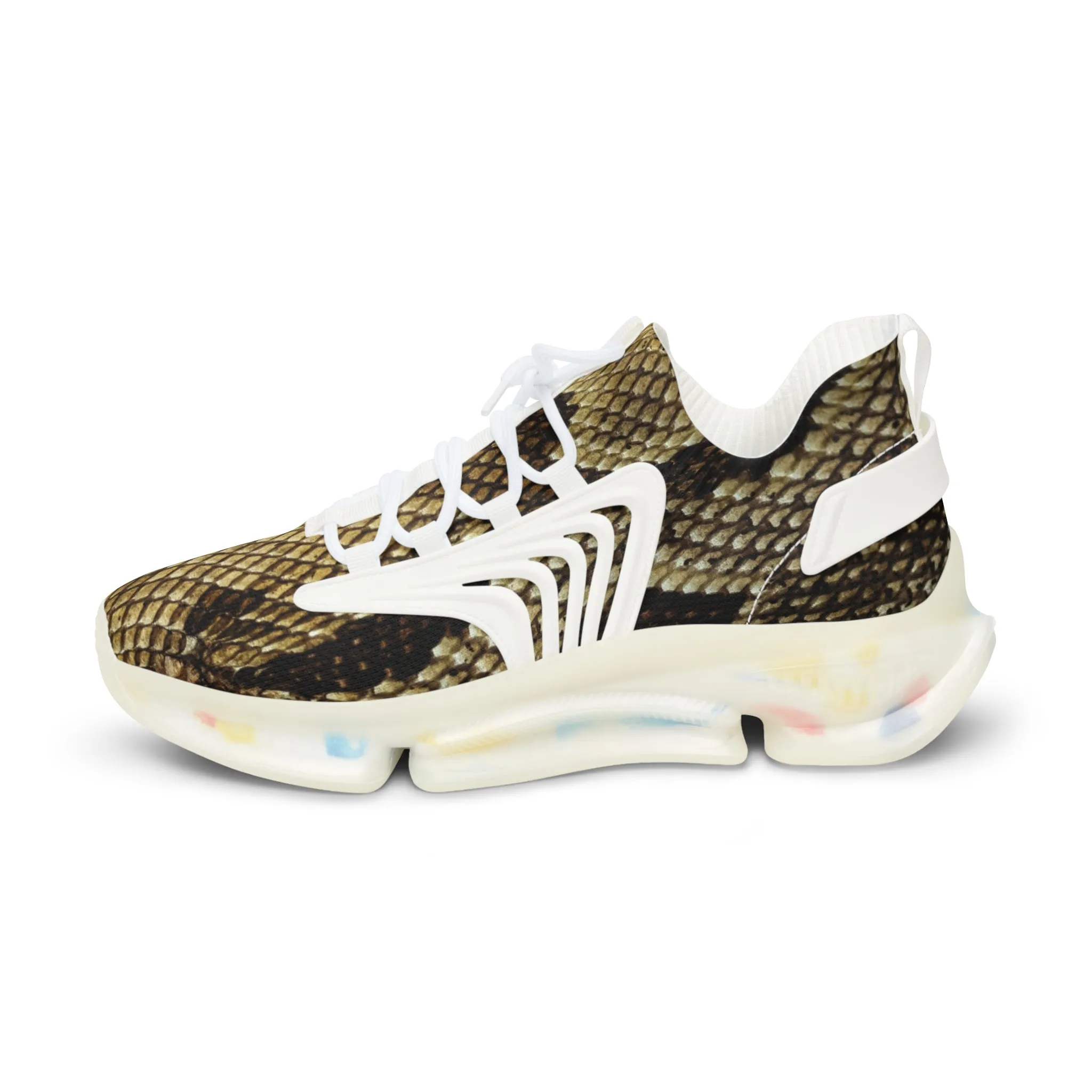 Brown Snake Men's Mesh Sneakers, Snake Print Men's Sneakers Best Comfy Men's Mesh Sports Sneakers Shoes (US Size: 5-12)