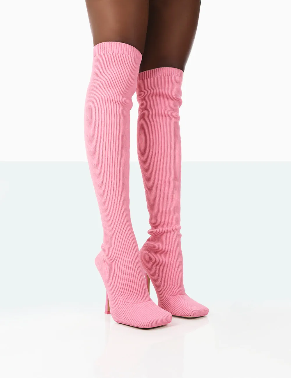 Bubbles Pink Wide Fit Knitted Over The Knee Boots