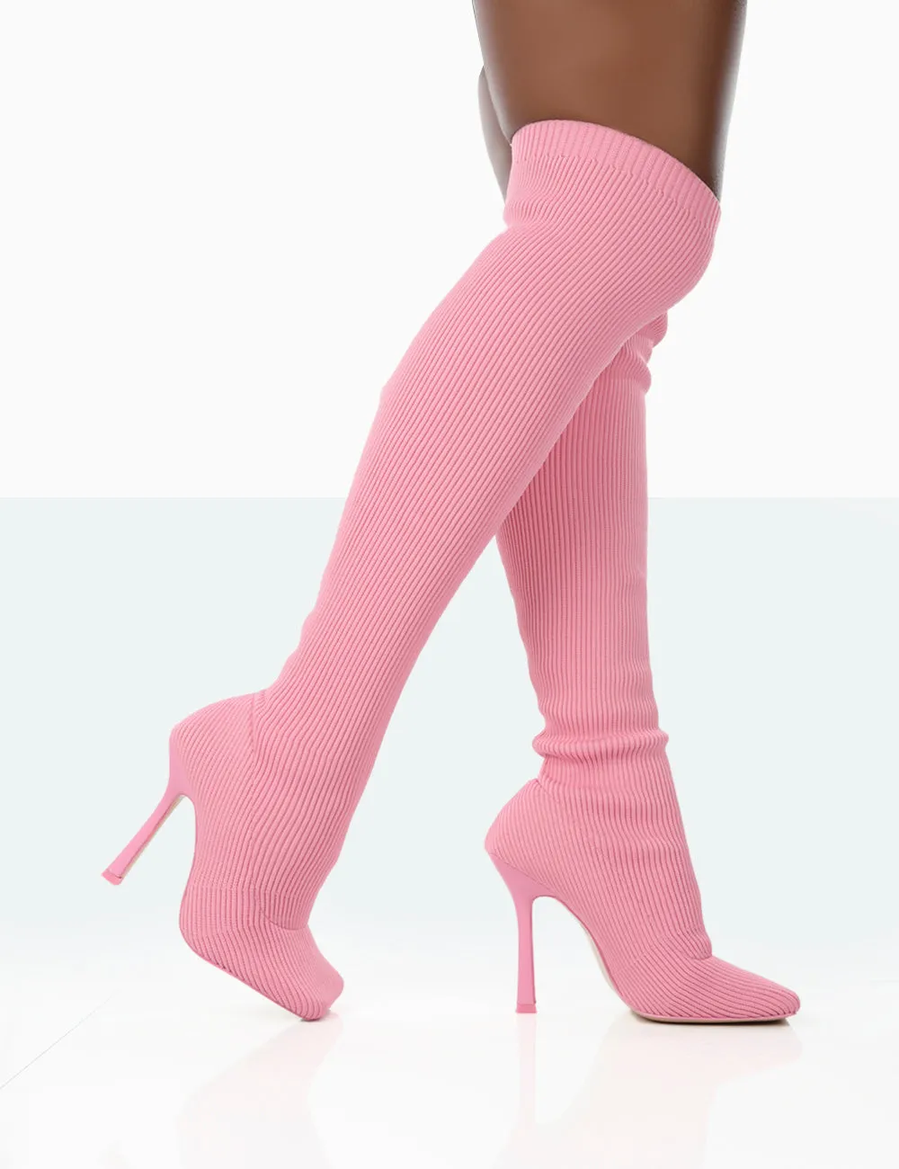 Bubbles Pink Wide Fit Knitted Over The Knee Boots