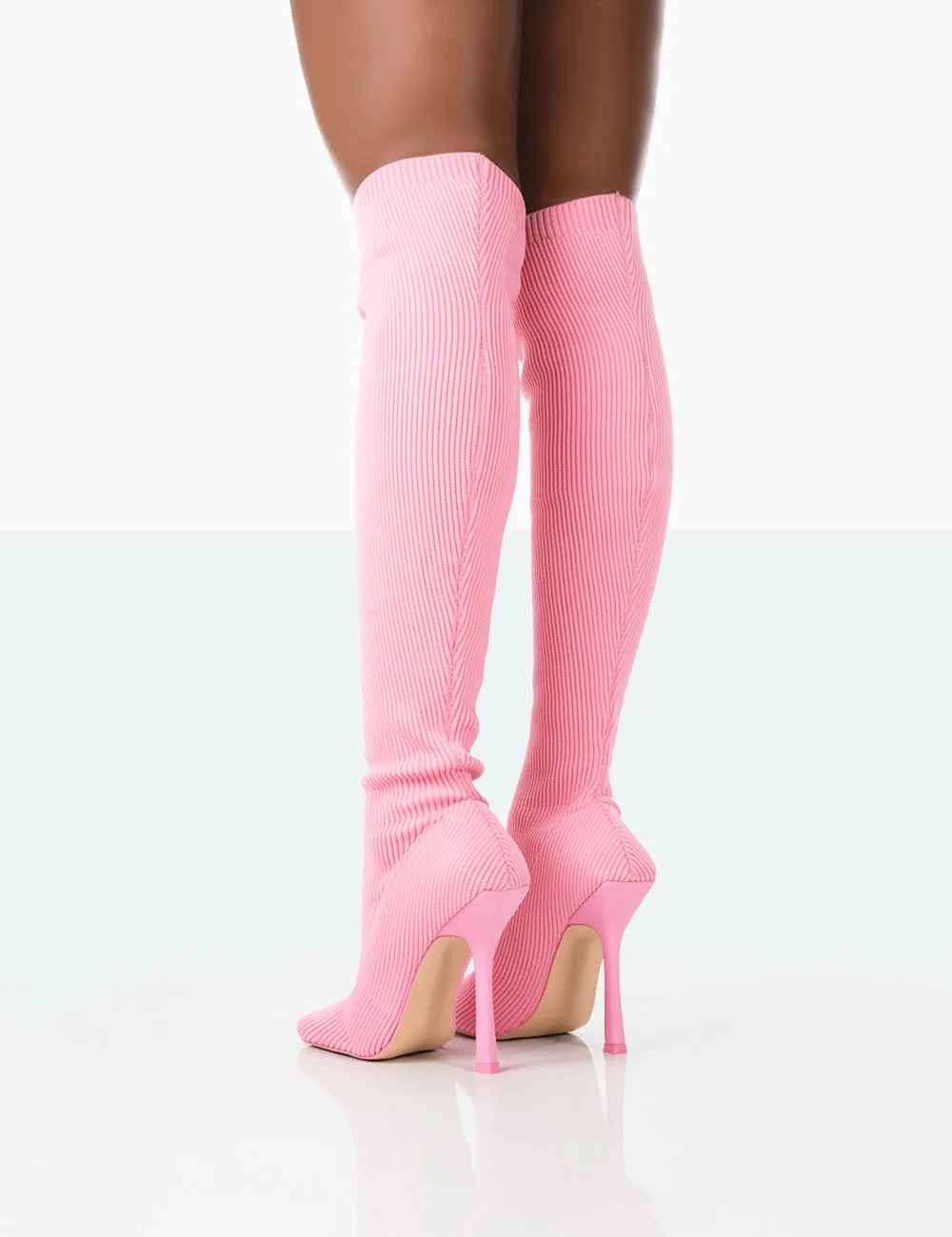 Bubbles Pink Wide Fit Knitted Over The Knee Boots