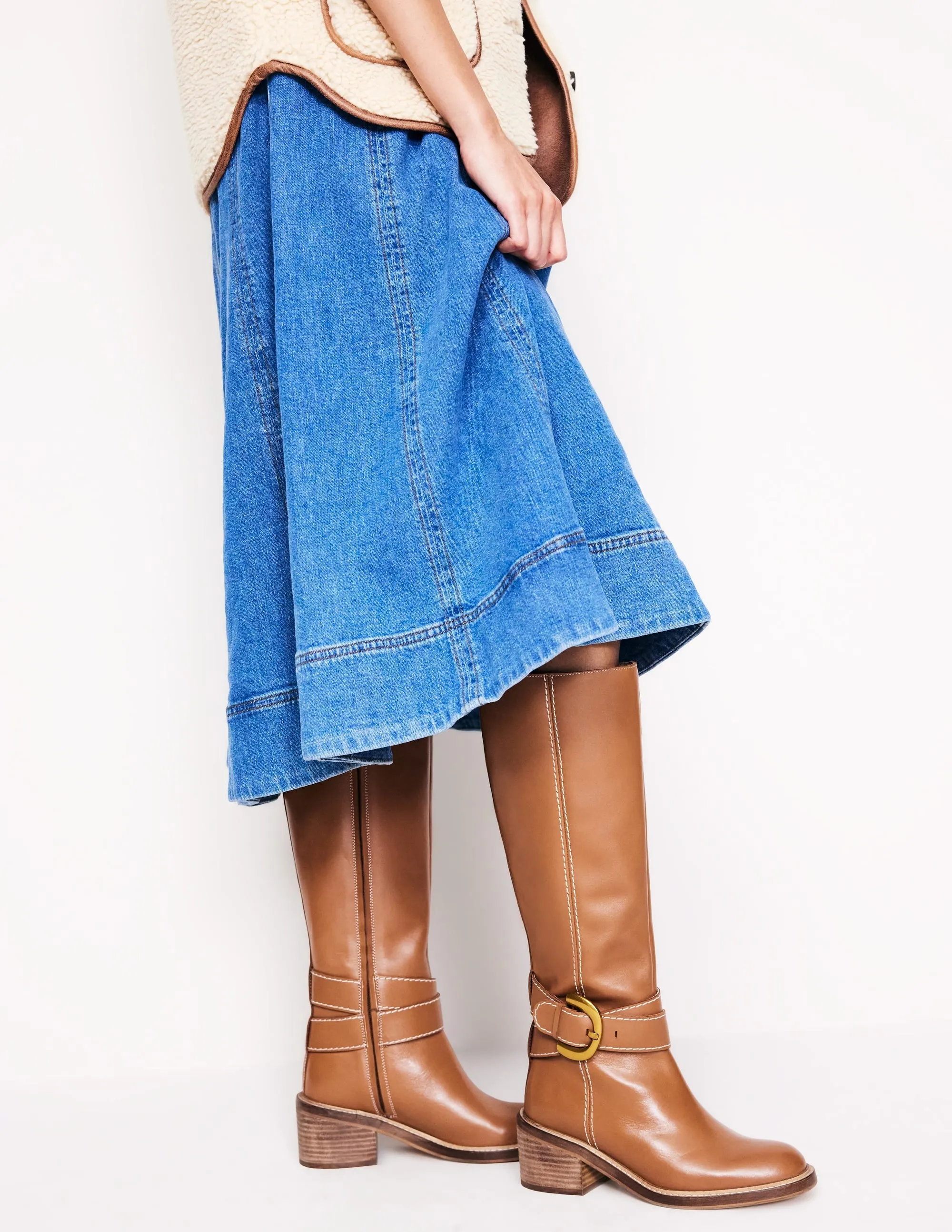 Buckled Knee High Boots-Tan