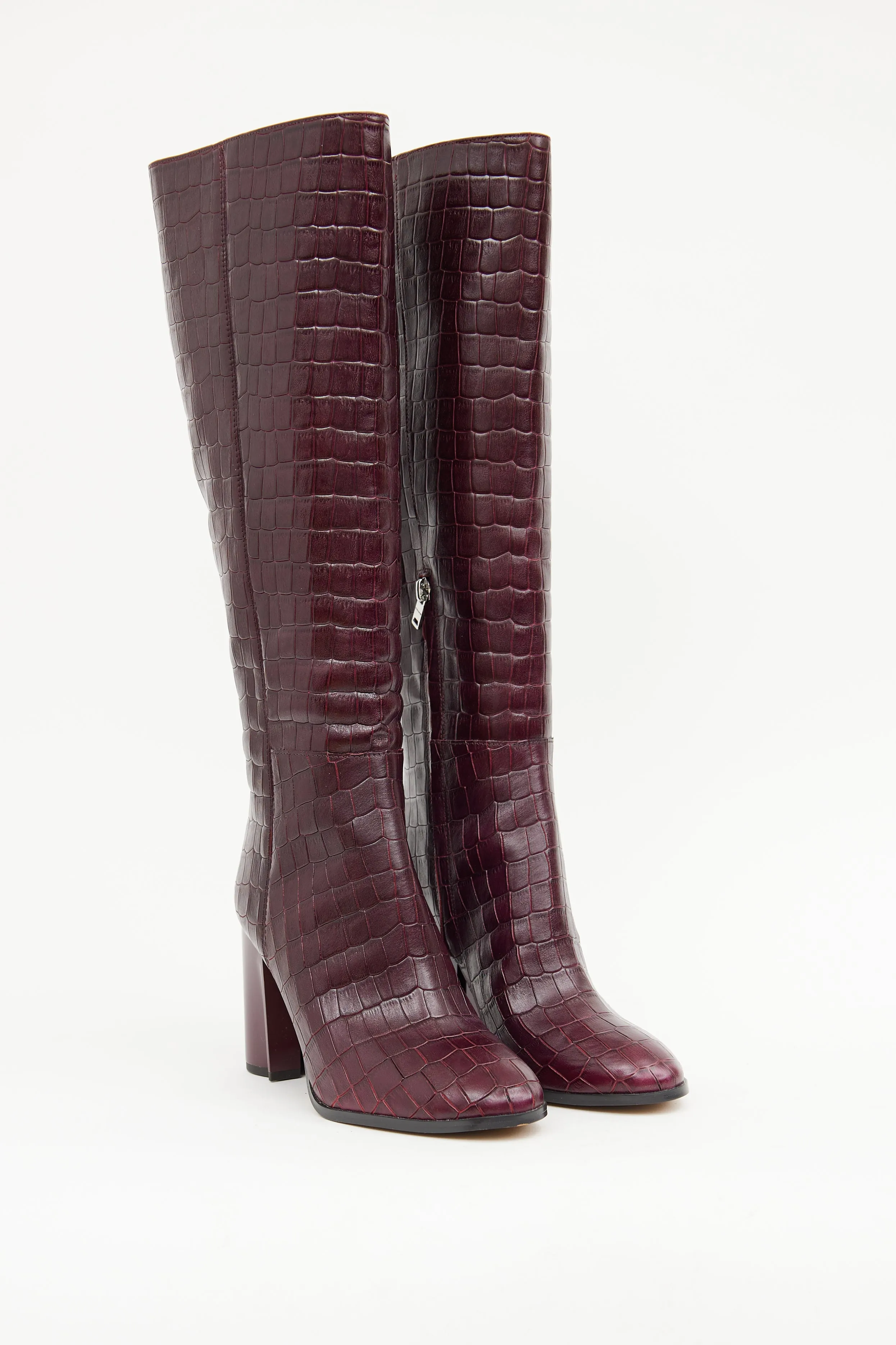 Burgundy Embossed Knee High Boot