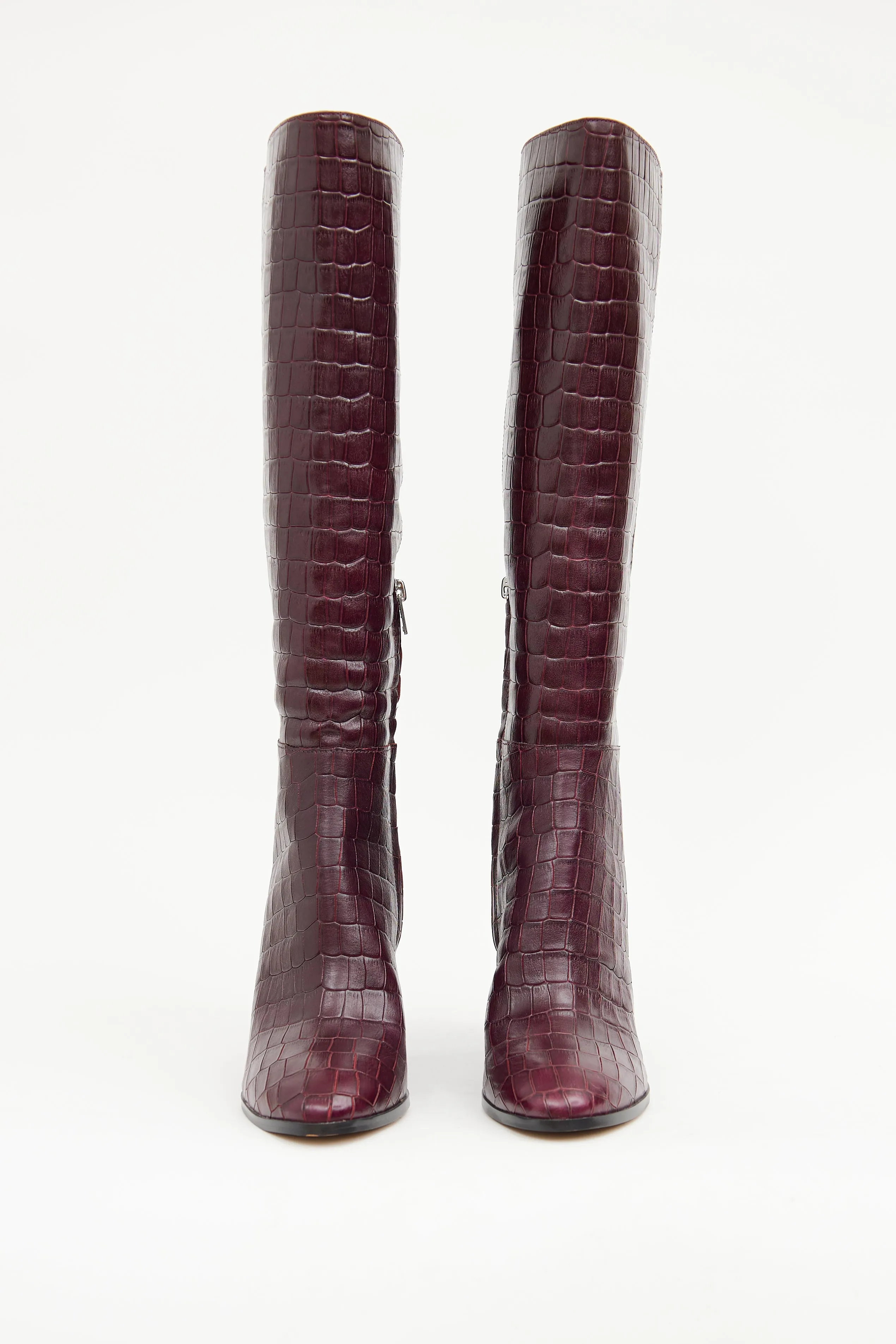 Burgundy Embossed Knee High Boot