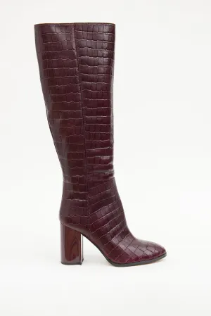Burgundy Embossed Knee High Boot