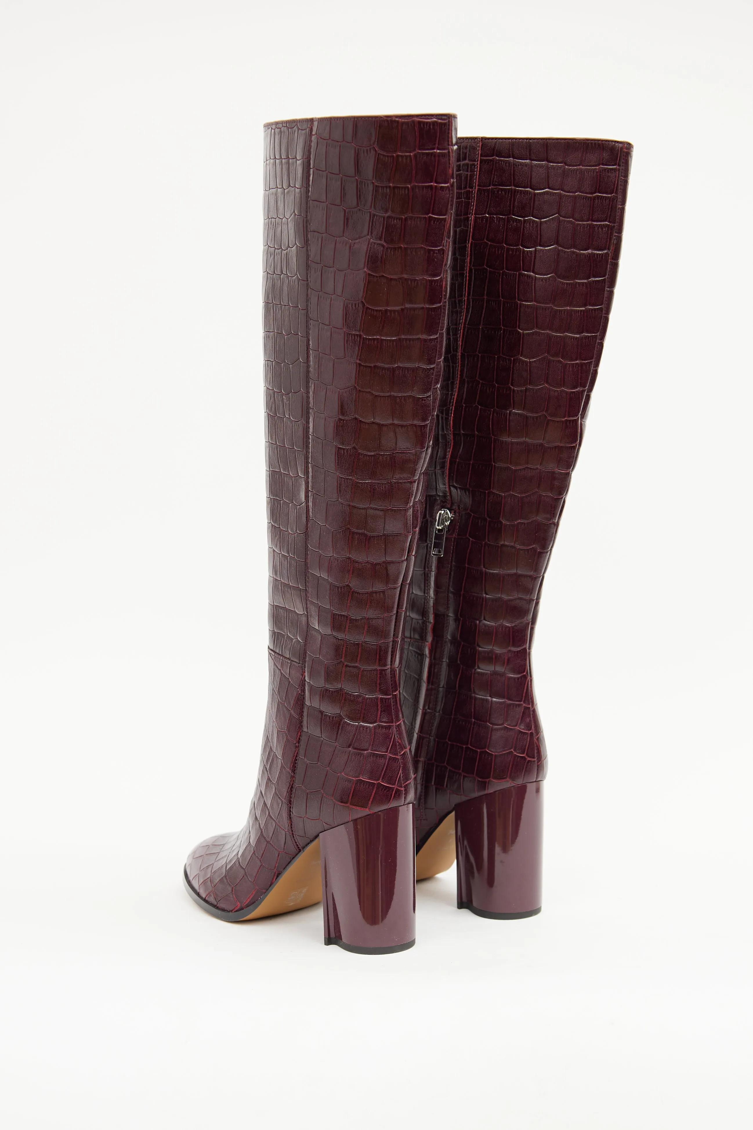 Burgundy Embossed Knee High Boot