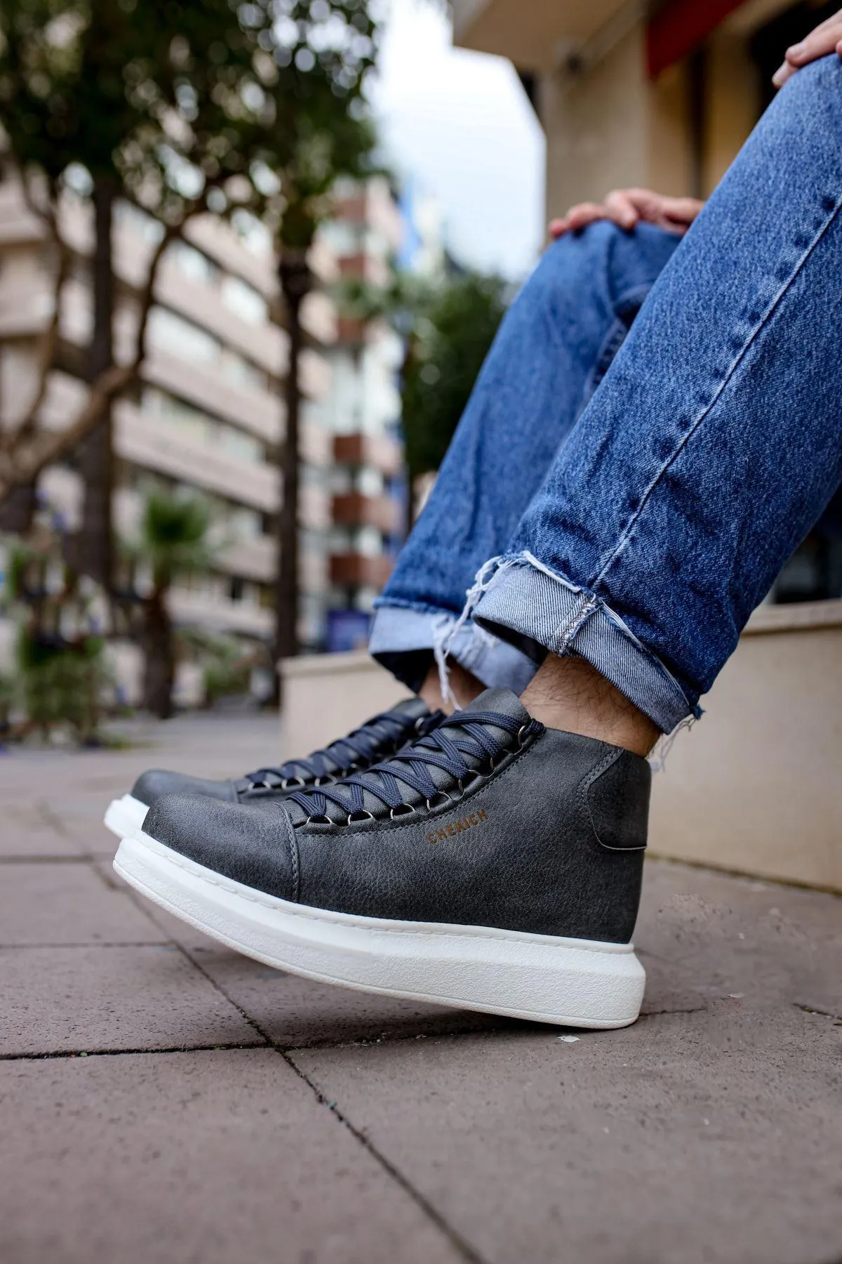 CH258 Men's Antrachite-White Sole Metal Slug Lace-up High Sole Casual Sneaker Sports Boots