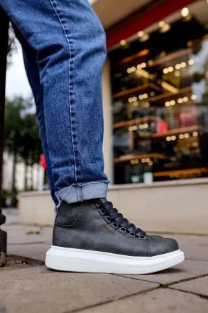 CH258 Men's Antrachite-White Sole Metal Slug Lace-up High Sole Casual Sneaker Sports Boots