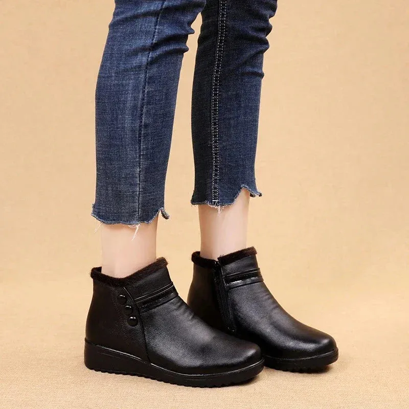 Cuzcare Orthopedic Snow Boots Women Leather Ankle Shoes