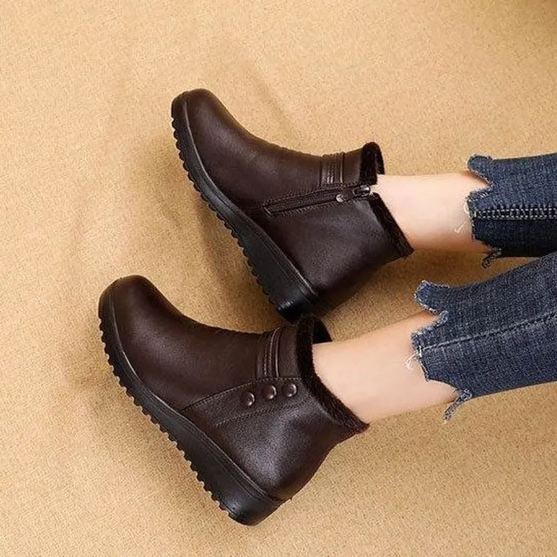 Cuzcare Orthopedic Snow Boots Women Leather Ankle Shoes