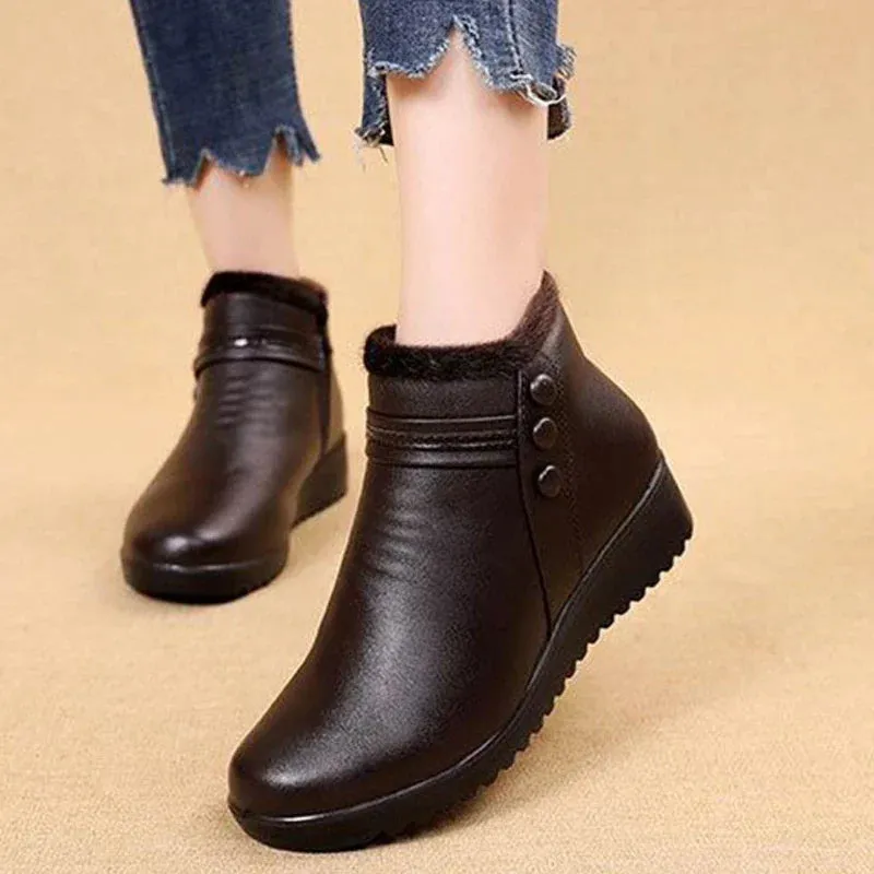 Cuzcare Orthopedic Snow Boots Women Leather Ankle Shoes