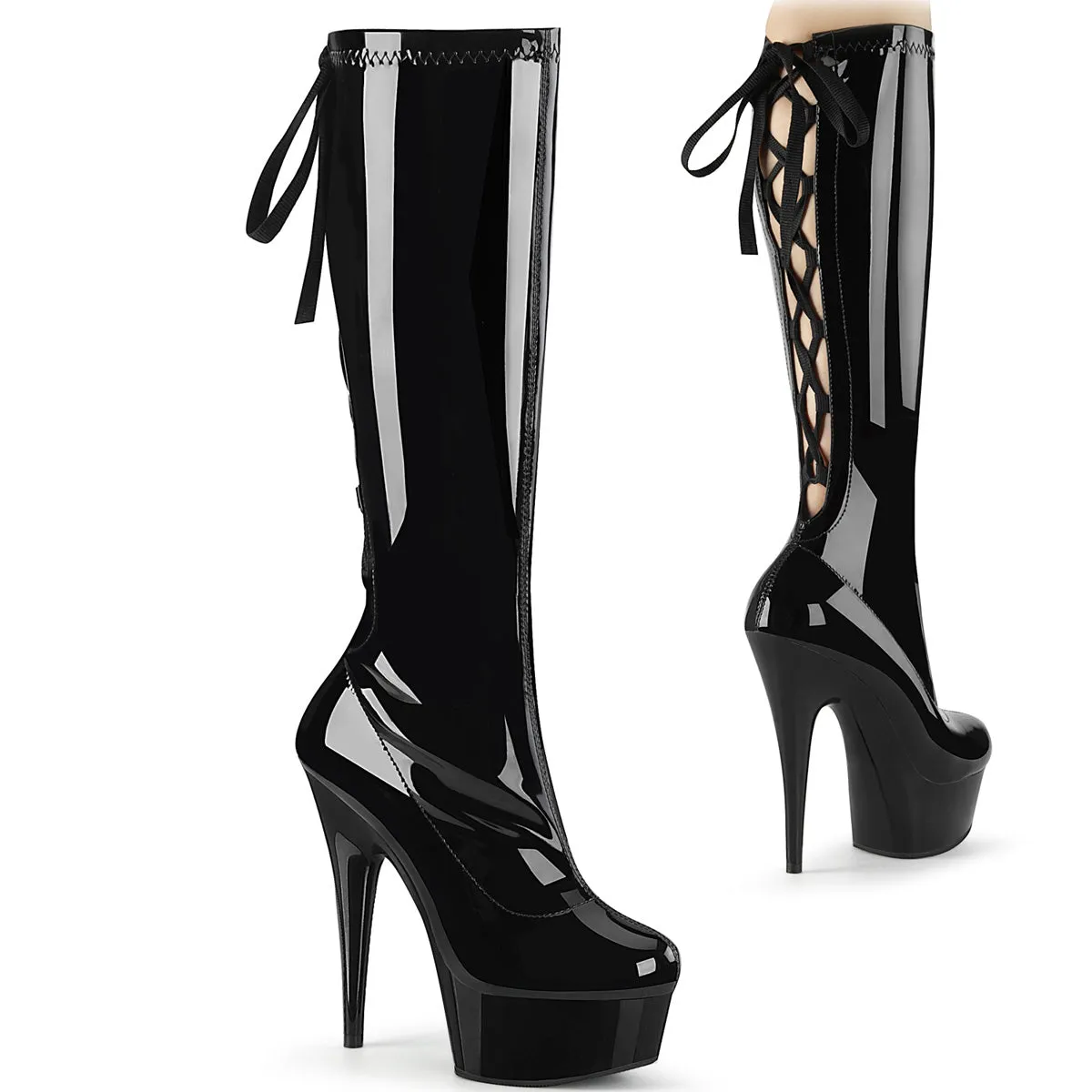 Delight-2029 Black Stretch Patent, 6" Heels