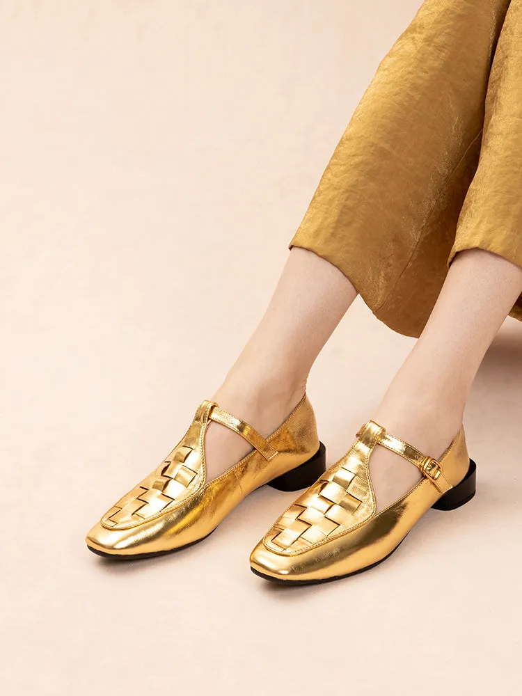 Feodora T-bar Weaved Loafer Flats
