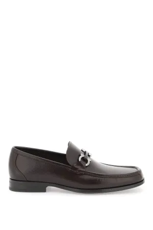 Ferragamo Embossed Leather Loafers with Gancini Hook Embellishments