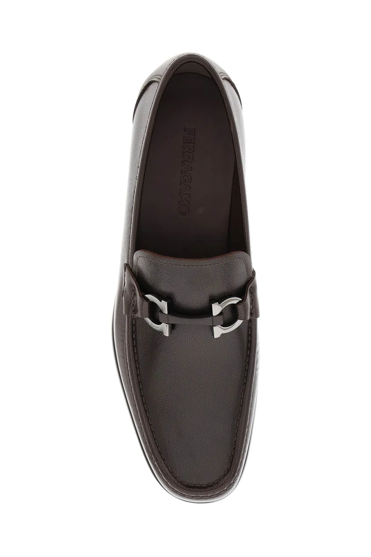 Ferragamo Embossed Leather Loafers with Gancini Hook Embellishments
