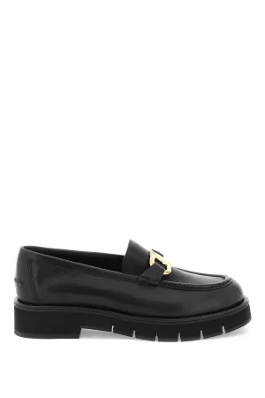 Ferragamo Gancini Hook Buckle Loafers in Black- Women's Grained Leather Moccasins