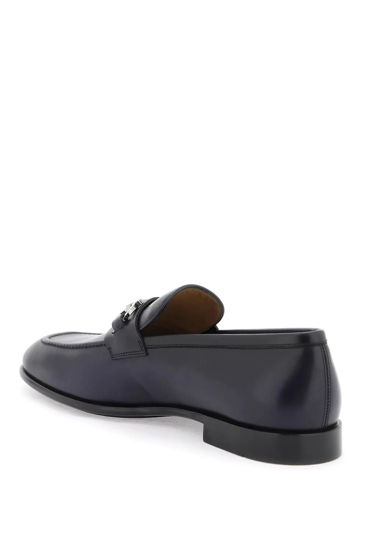 Ferragamo Navy Gancini Hook Loafers for Men