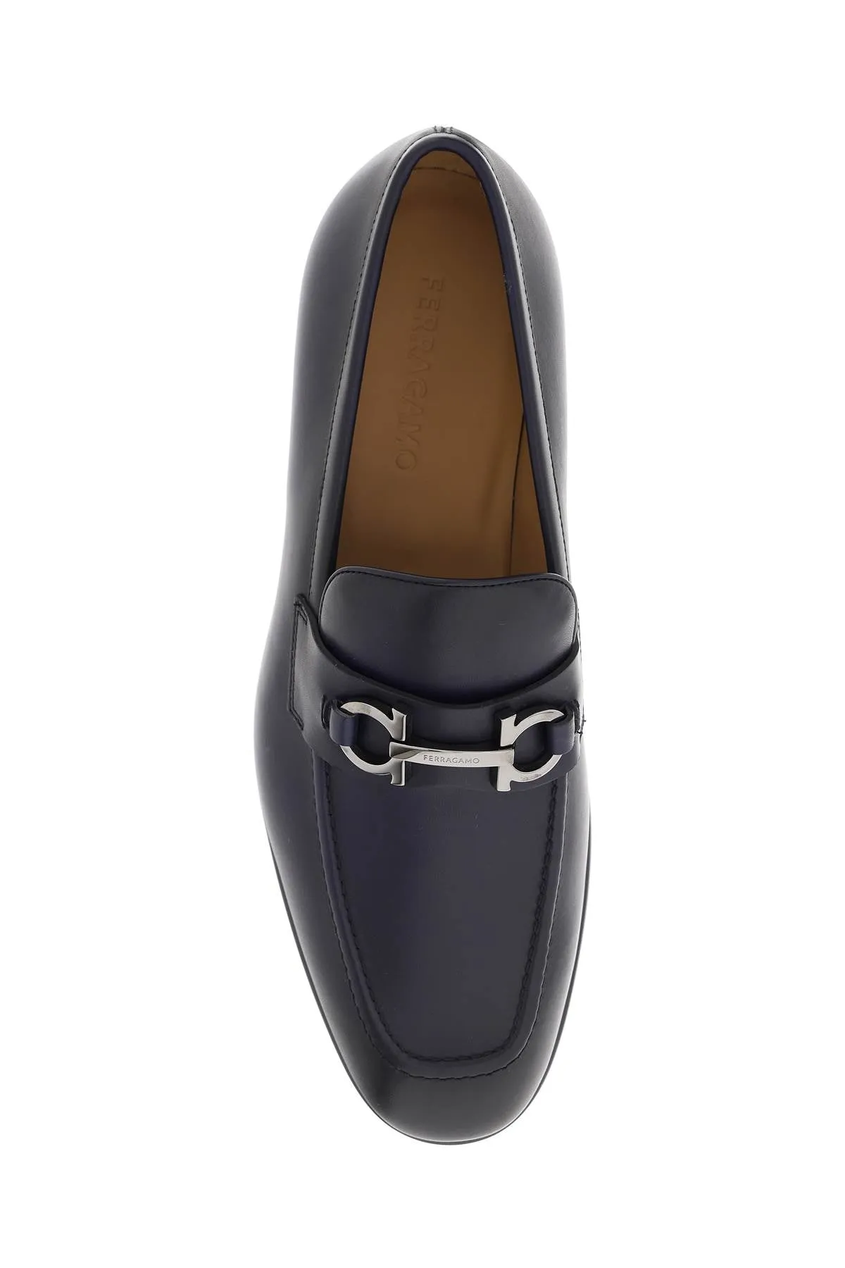Ferragamo Navy Gancini Hook Loafers for Men
