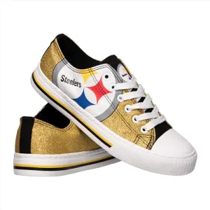 FOCO Pittsburgh Steelers NFL Womens Glitter Low Top Canvas Shoes - 10