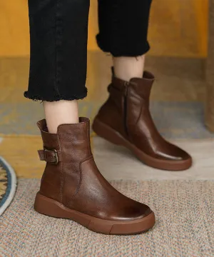 French Brown Cowhide Leather Splicing Boots ML1716