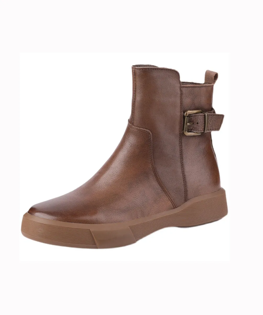 French Brown Cowhide Leather Splicing Boots ML1716
