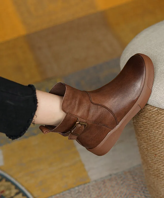 French Brown Cowhide Leather Splicing Boots ML1716