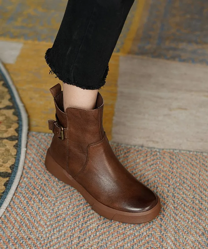 French Brown Cowhide Leather Splicing Boots ML1716