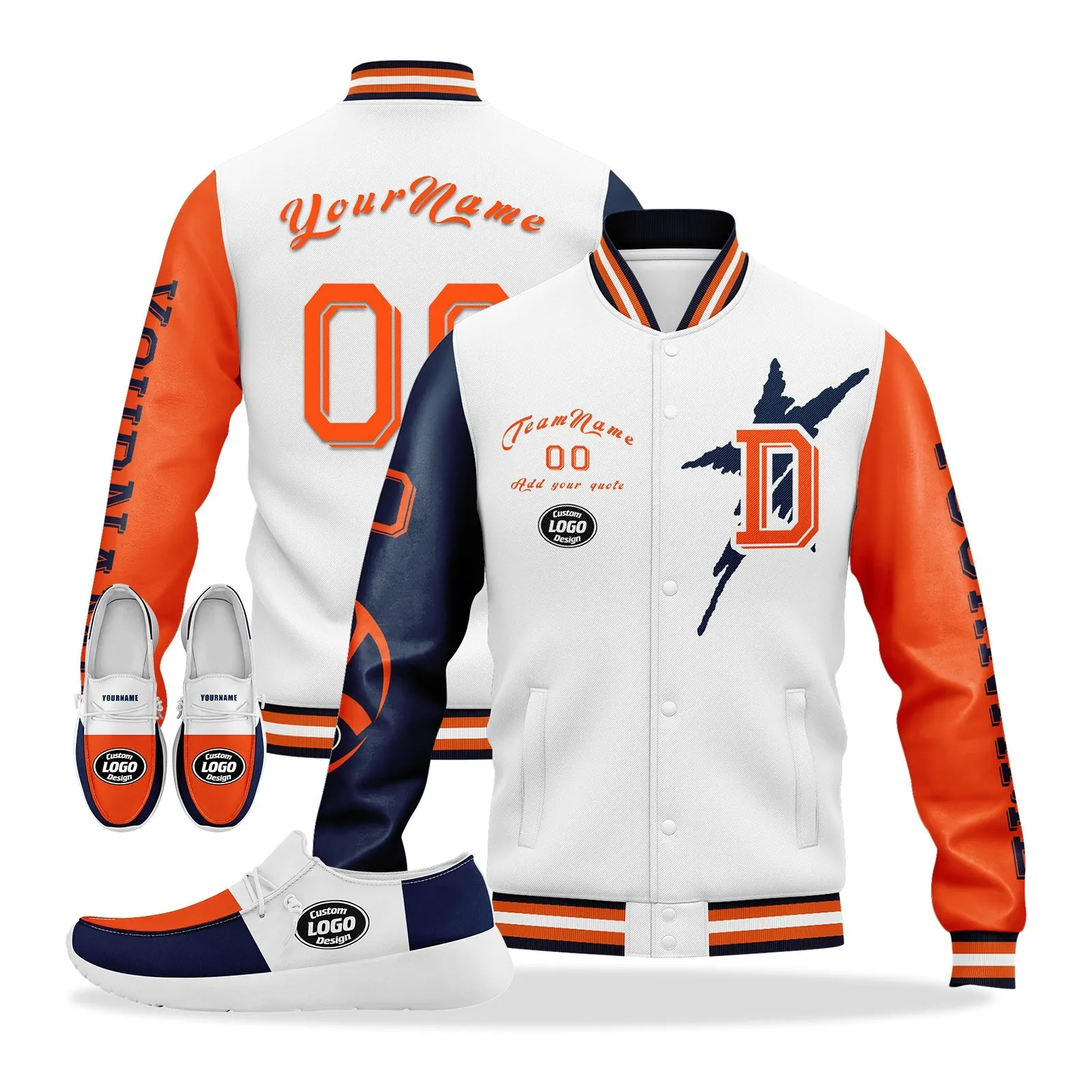 Gift Ideas,Custom White Orange Blue Denver Jacket and Sports Shoes Combo Offer Personalized Combo ZH-D020294-10