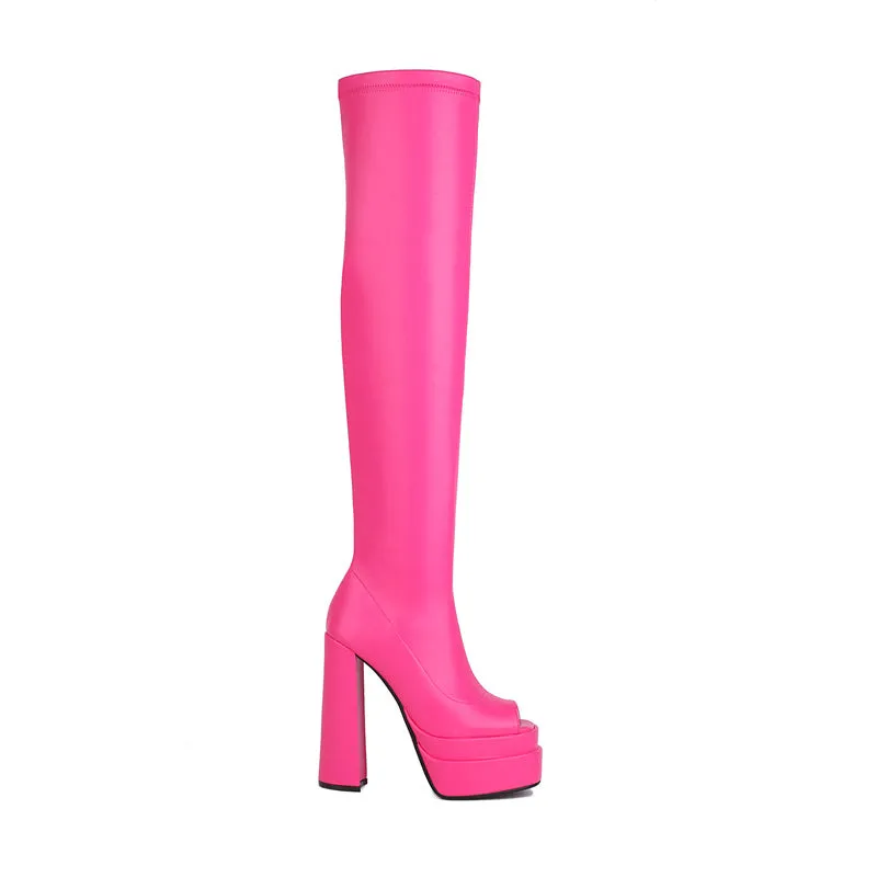 Goldy Open Toe Thigh High Boots