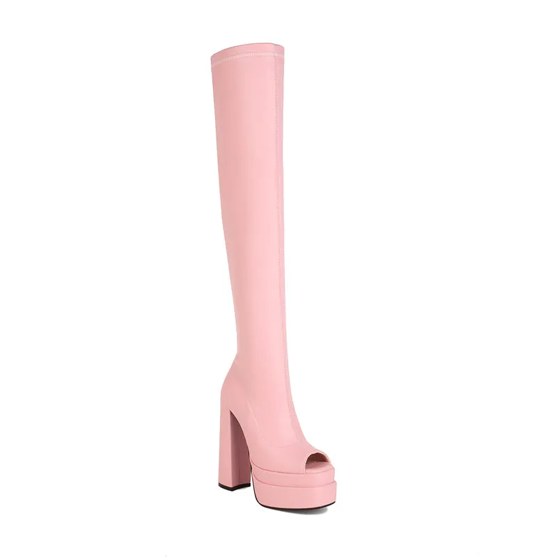 Goldy Open Toe Thigh High Boots