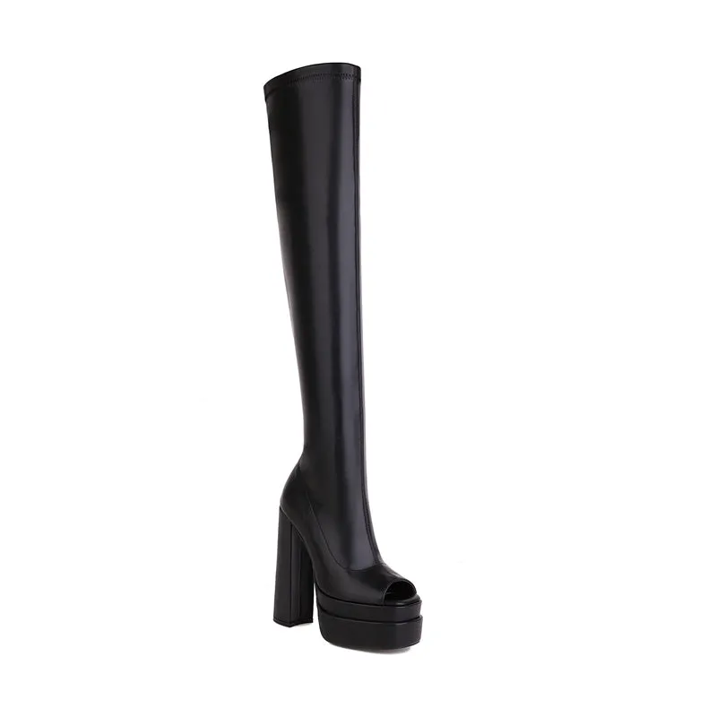 Goldy Open Toe Thigh High Boots