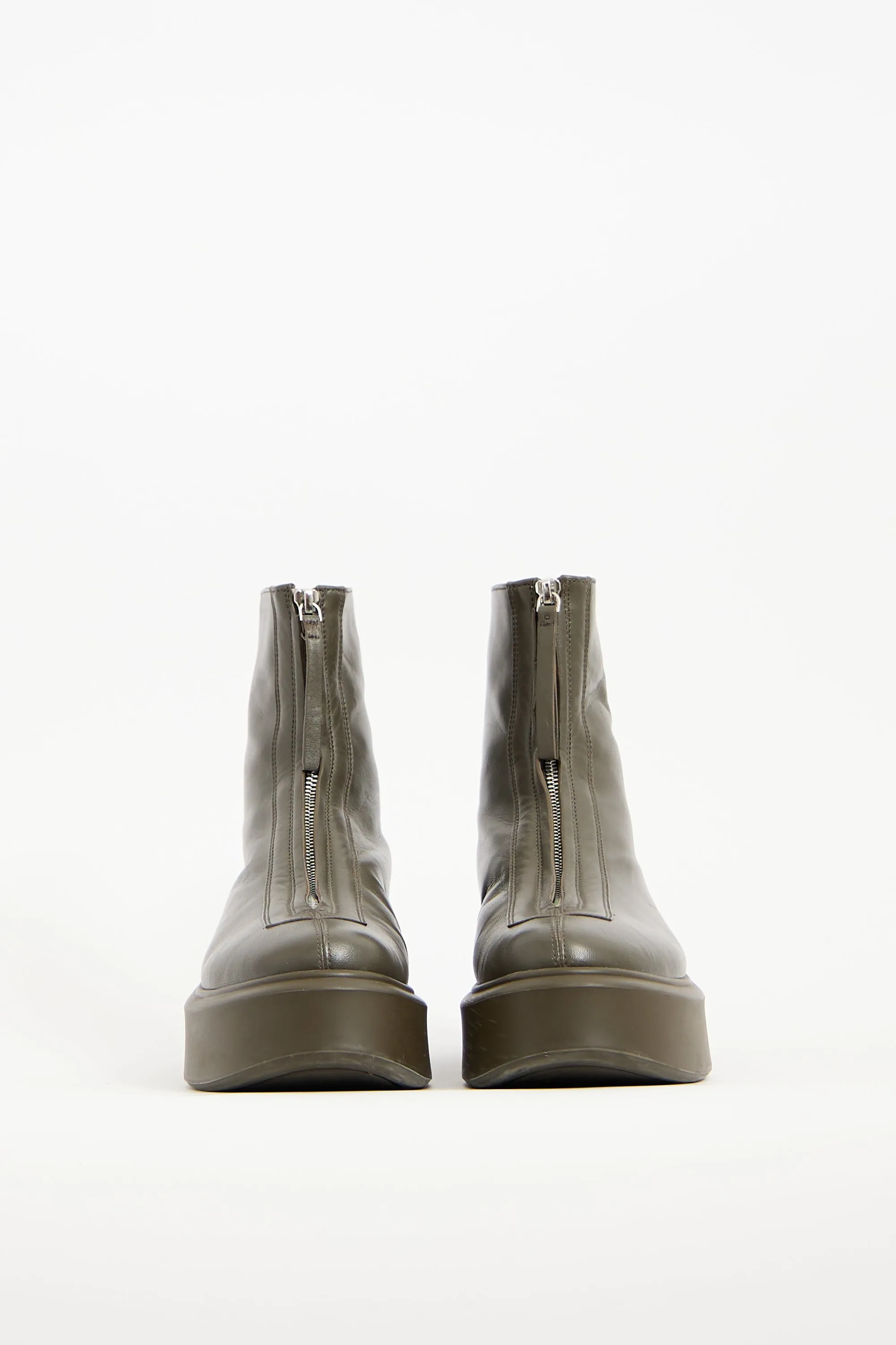 Green Leather Zip Platform Boot