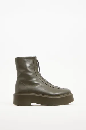 Green Leather Zip Platform Boot