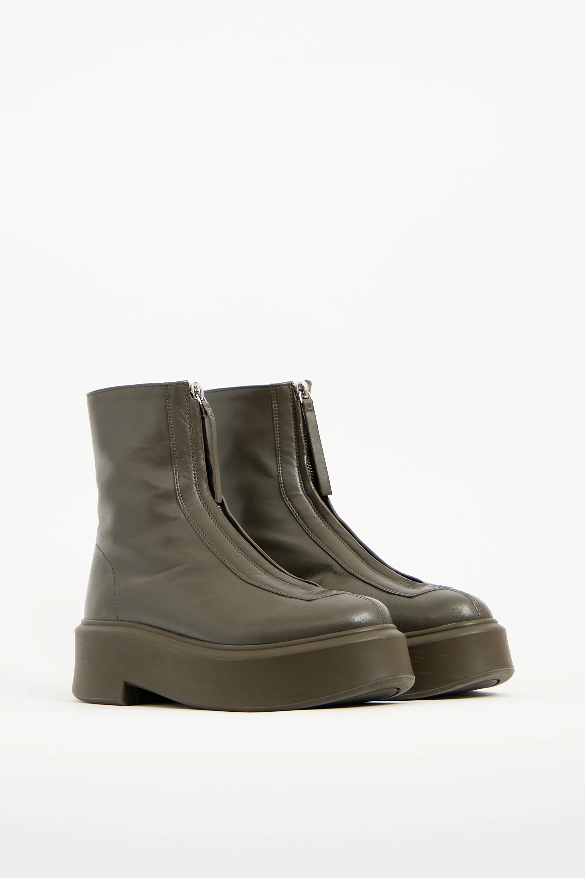 Green Leather Zip Platform Boot