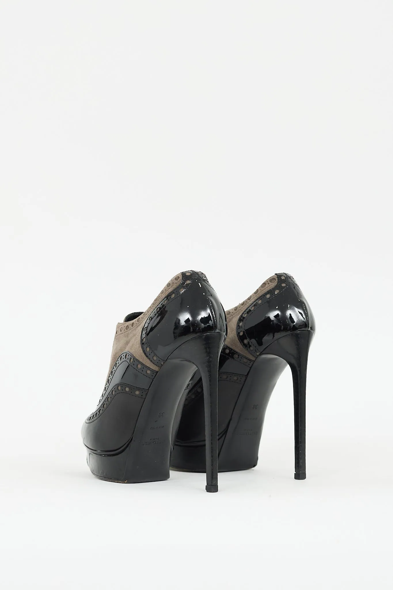 Grey & Black Leather Janis Platform Brogue Boot