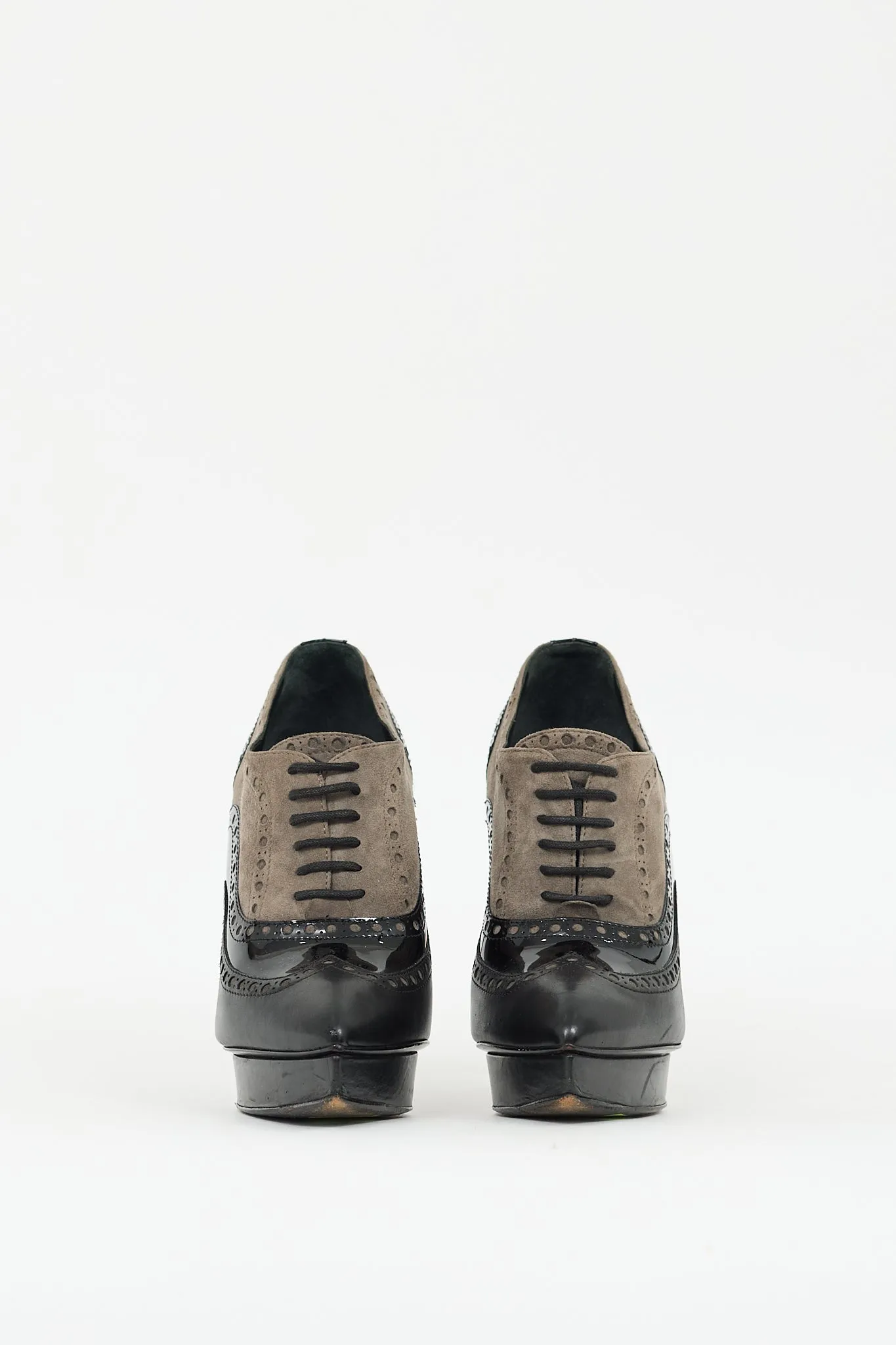 Grey & Black Leather Janis Platform Brogue Boot